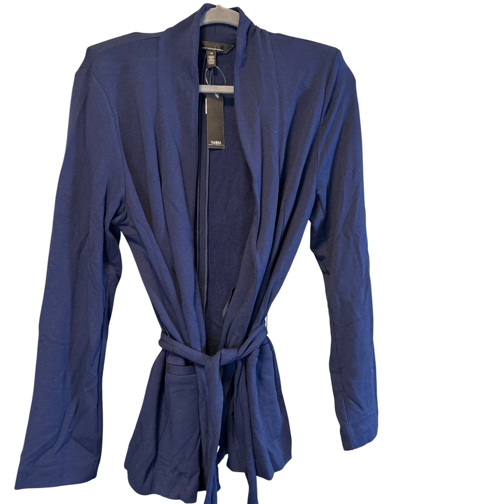 White House Black Market Navy Blue Cardigan Robe Tie Waist Size M